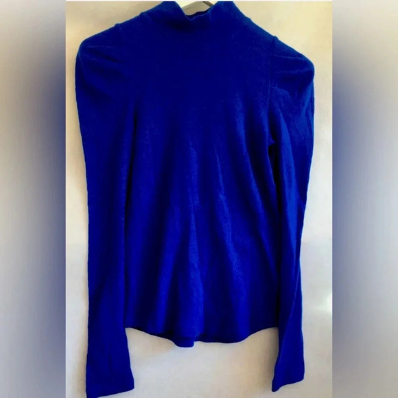 Free People Royal Blue Puff Long Sleeve Mock Neck Sweater- Size Medium- EUC - Picture 1 of 5